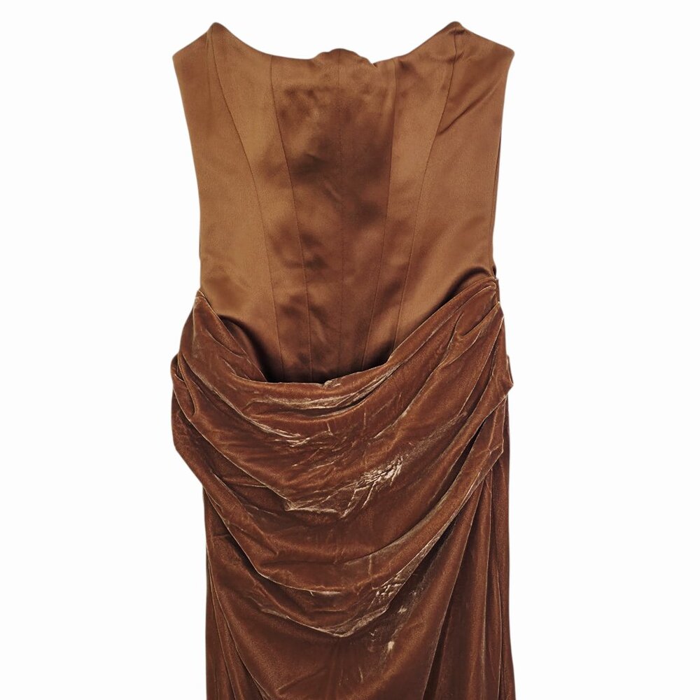 House of CB Persephone Maxi Dress Coffee Velvet Strapless Corset Size XS - Picture 6 of 13